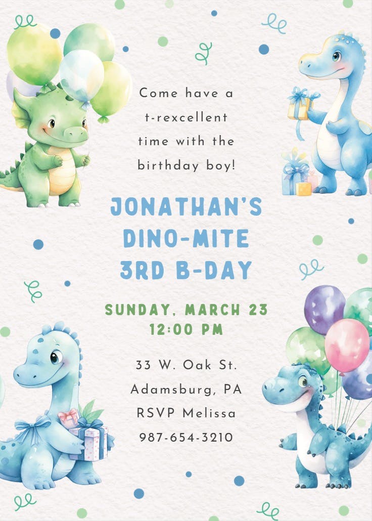 T-rexcellent time - printable party invitation