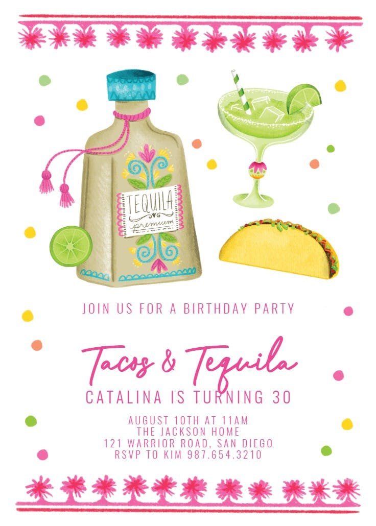 Tacos and tequila for girls - printable party invitation