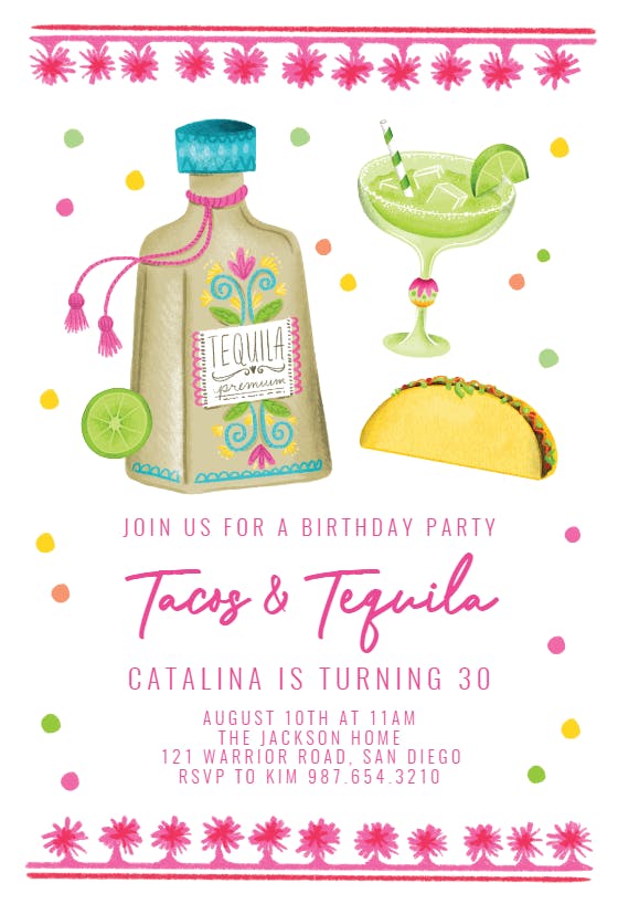 Tacos and tequila for girls -  invitación de cumpleaños