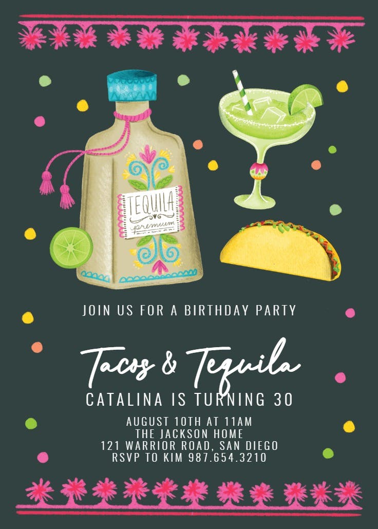 Tacos and tequila for girls - invitación para fiesta