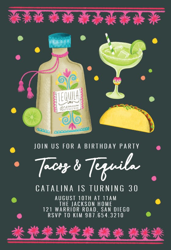 Tacos and tequila for girls - invitación de fiesta