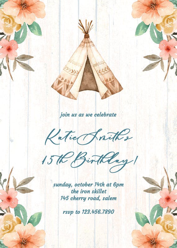 Teeny tipi - birthday invitation