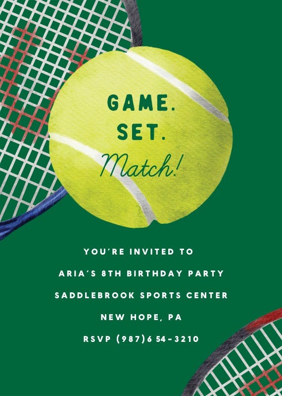 Tennis birthday - sports & games invitation