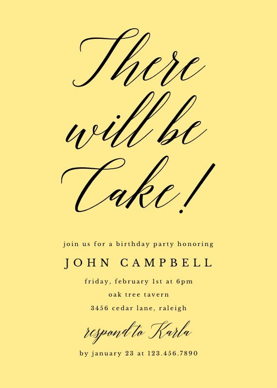 There will be cake - party invitation