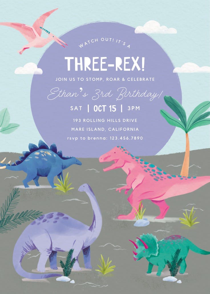 Three rex - birthday invitation