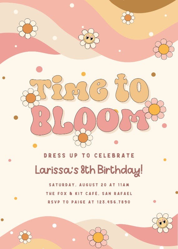 Time to bloom -  invitación de cumpleaños