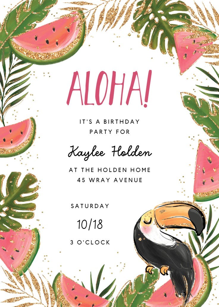 Toucan and watermelon - pool party invitation