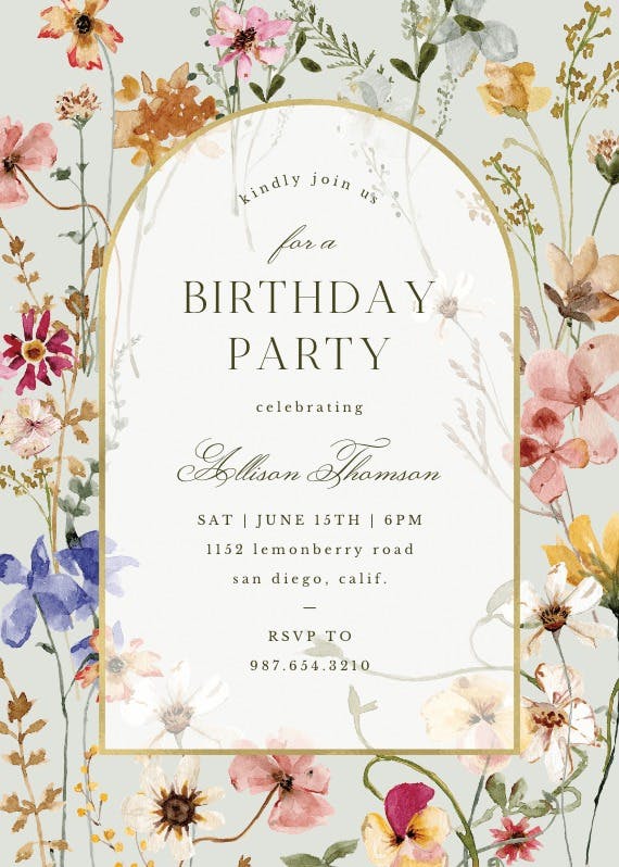 Transparent meadow arch - birthday invitation