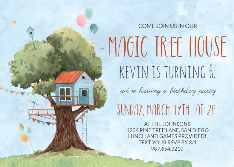 Tree house - invitación de cumpleaños
