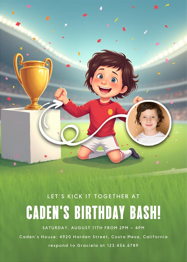 Trophy soccer - invitación de cumpleaños
