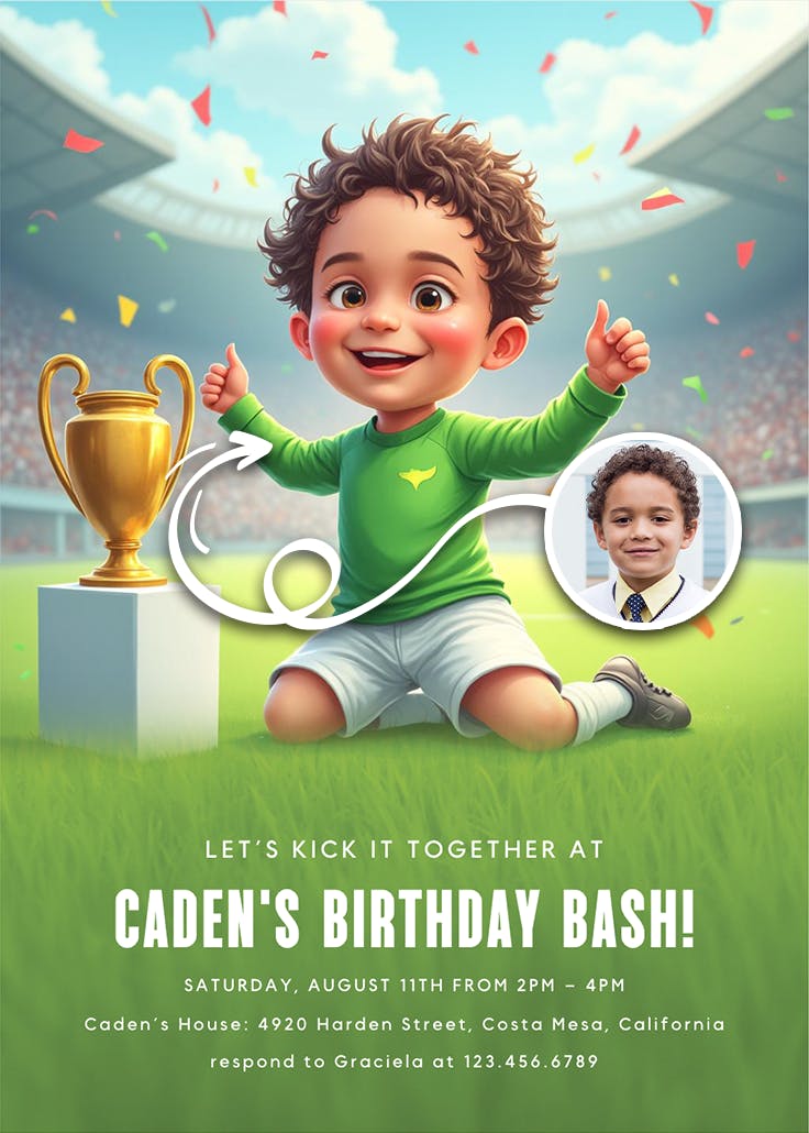 Trophy soccer - invitación de cumpleaños
