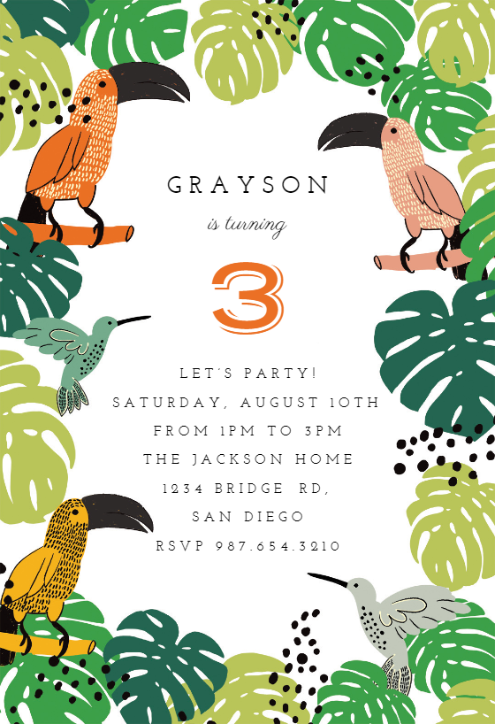 Tropical Birds - Birthday Invitation Template (free) | Greetings Island