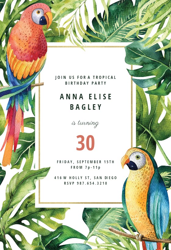Tropical garden - birthday invitation