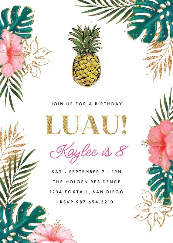 Tropical luau - invitación de cumpleaños
