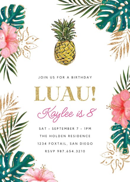 Tropical luau - luau party invitation