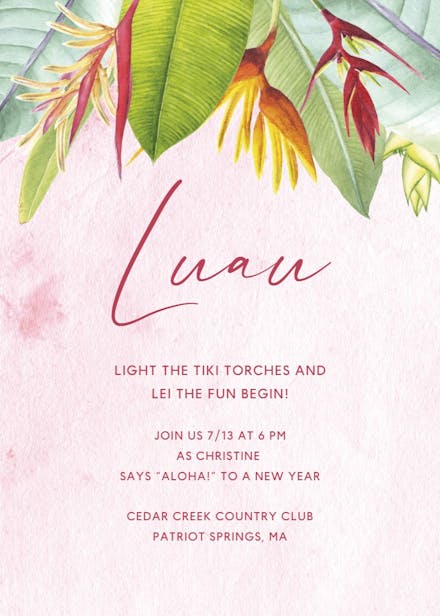 Tropical luau - luau party invitation