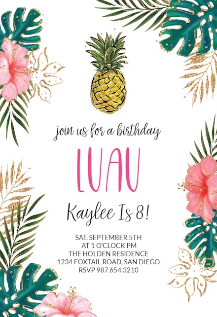 Tropical Luau Birthday Invitation Template Free Greetings Island