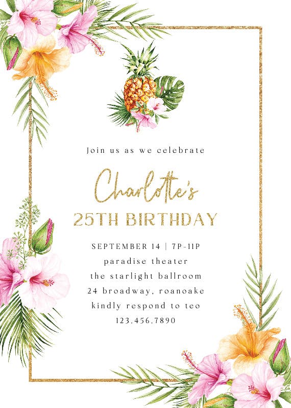 Tropical pineapple - birthday invitation