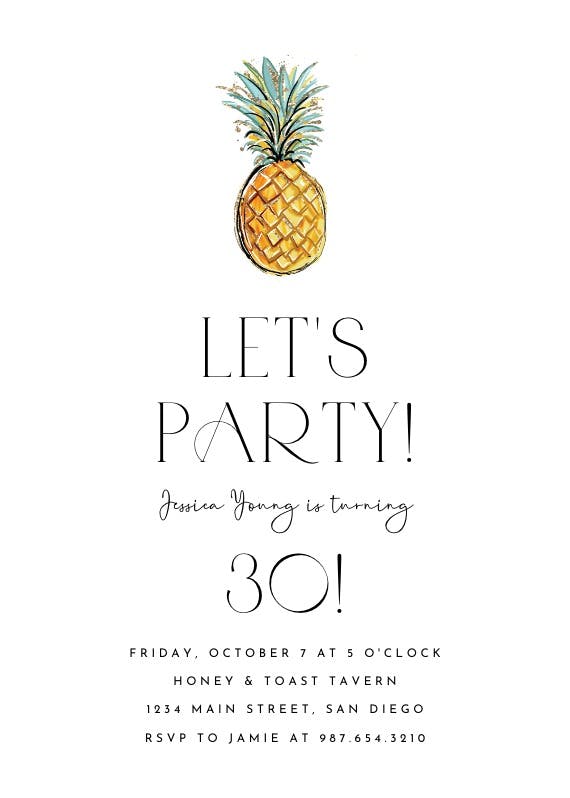 Tropical pineapple - luau party invitation