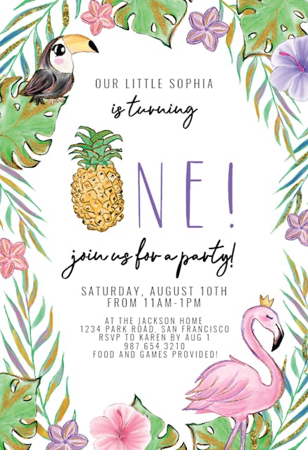 Tropical Pineapple - Birthday Invitation Template | Greetings Island