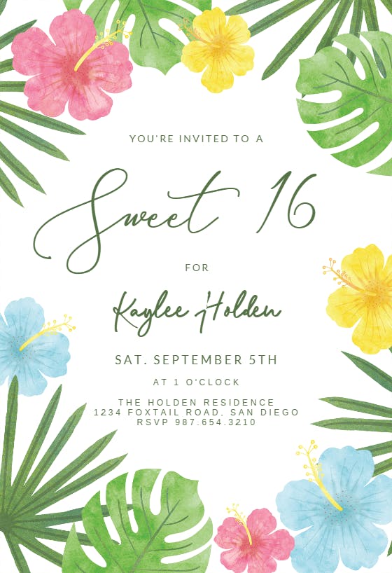 Tropical -  invitación de cumpleaños