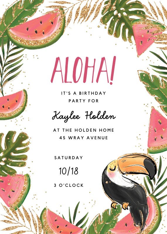 Toucan and watermelon - birthday invitation