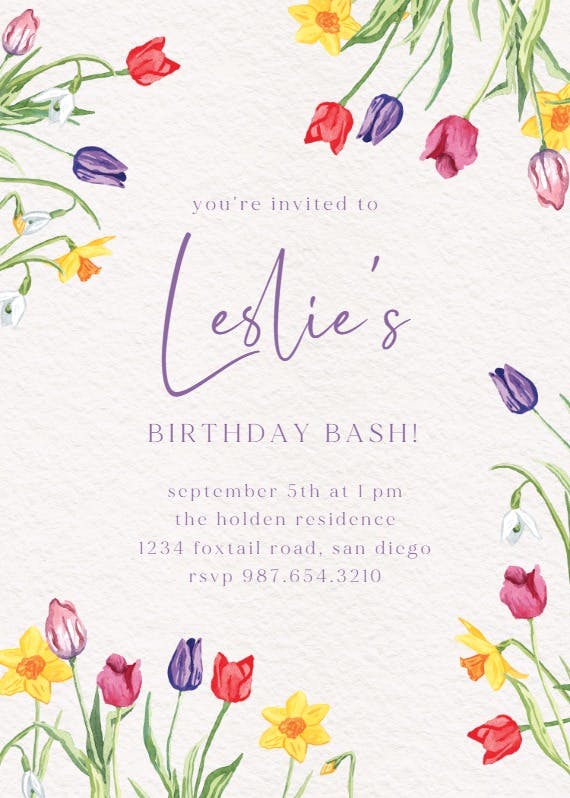 Tulips and daffodils - party invitation