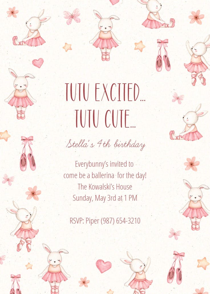 Tutu cute - invitación para fiesta