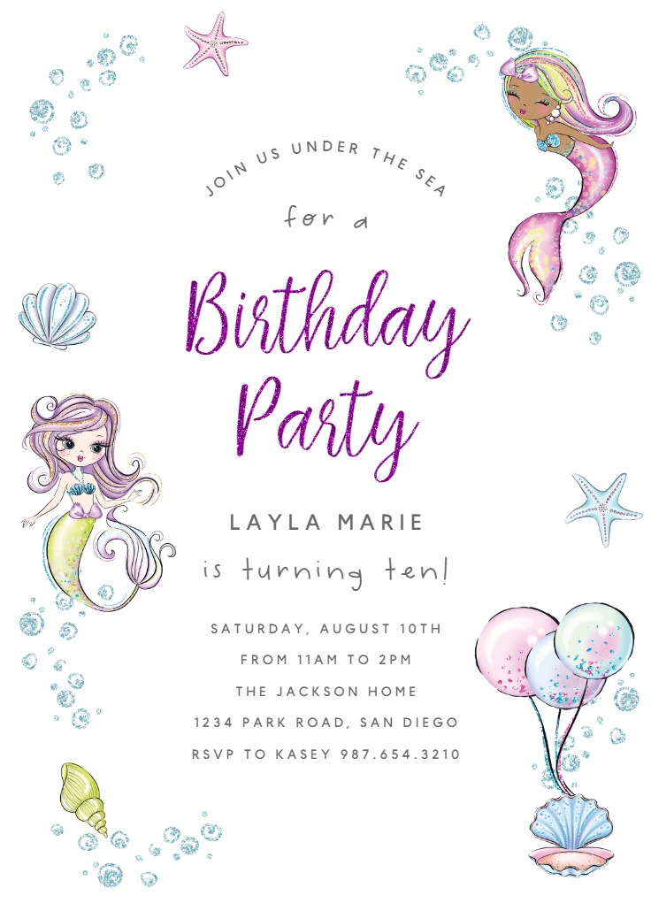 Cute Mermaid - Birthday Invitation Template (Free) | Greetings Island