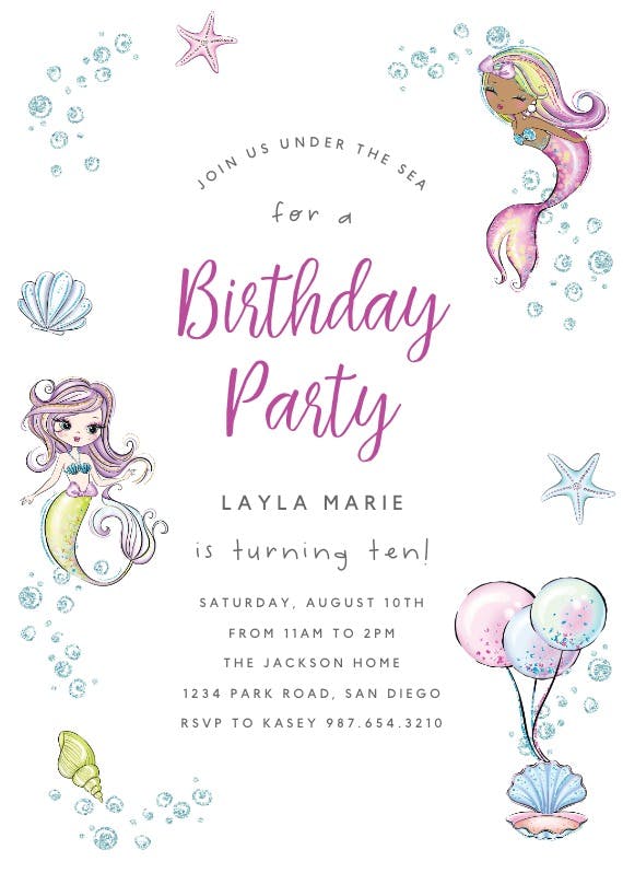 Underwater glitter - birthday invitation