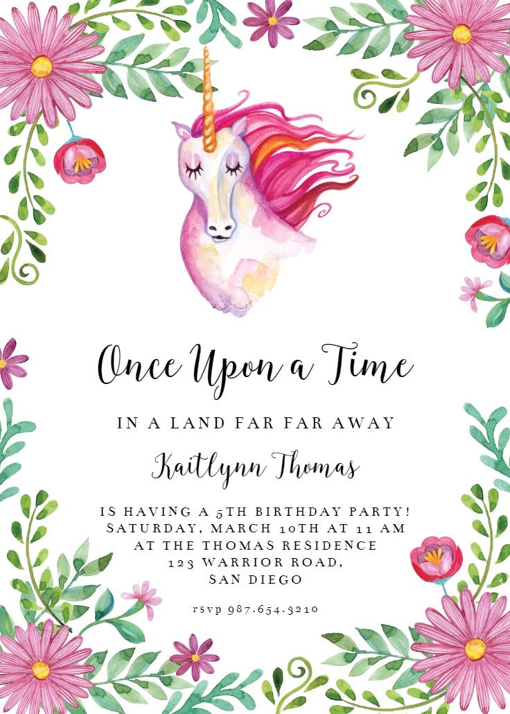 Unicorn and botanicals - invitación de cumpleaños