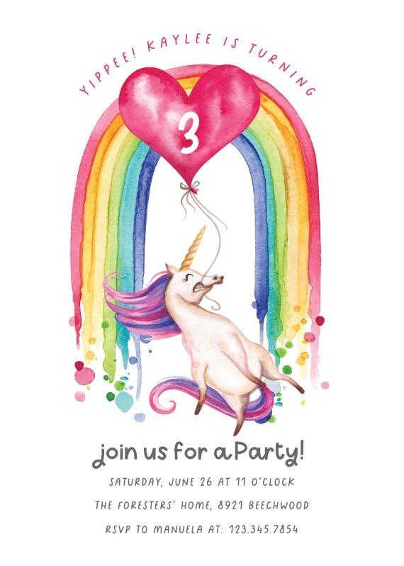 Unicorn balloon - invitation