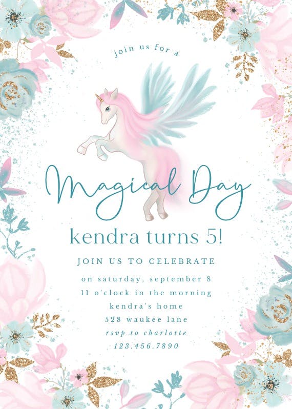 Unicorn fairy garden - birthday invitation