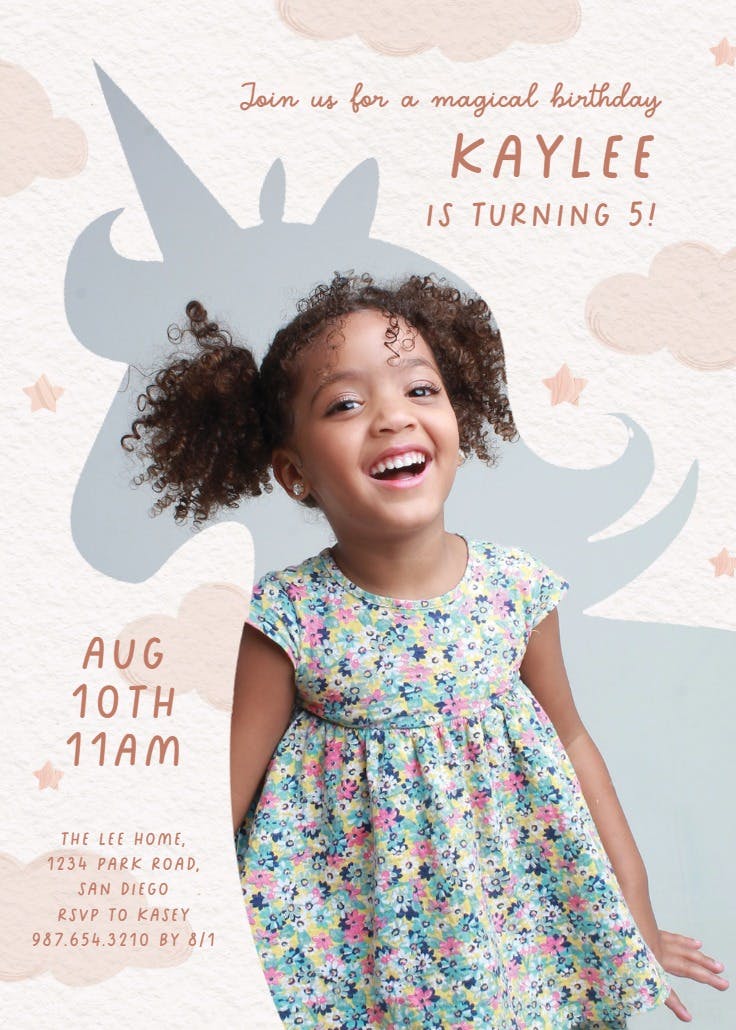 Unicorn in the clouds - birthday invitation