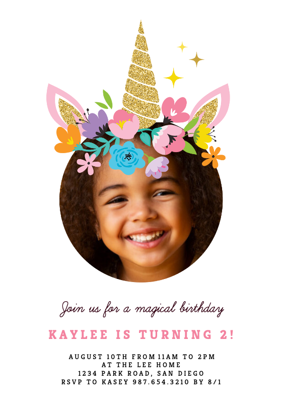 unicorn joy birthday invitation template free greetings island