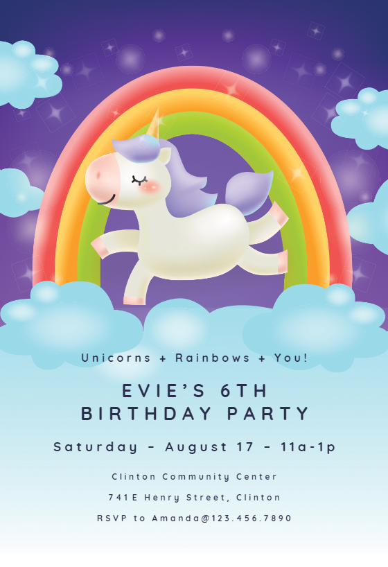 Unicorn Birthday Invitation Printable Invitation Rainbow Unicorn Birthday Unicorn Birthday Party Invite Printable Rainbow Invitation