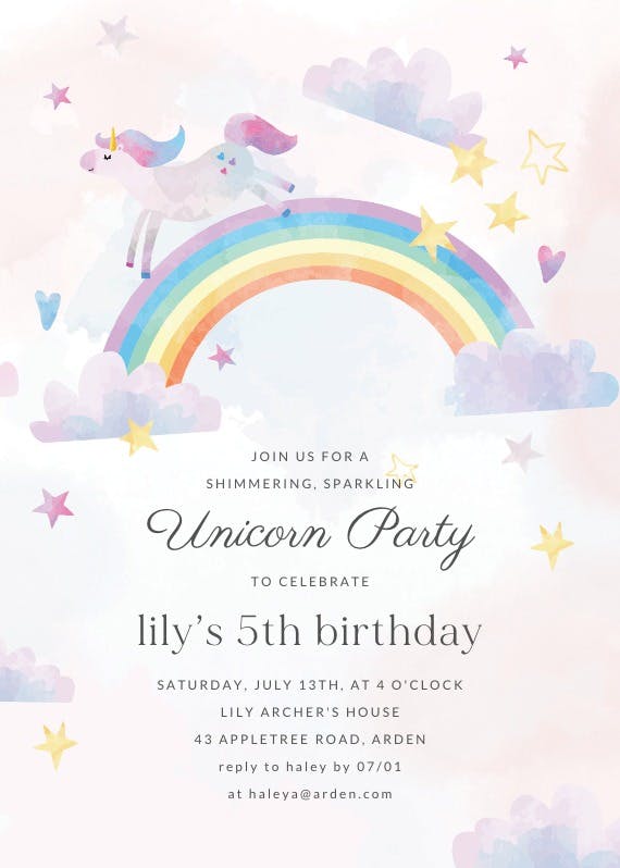 Unicorn party -  invitación de cumpleaños