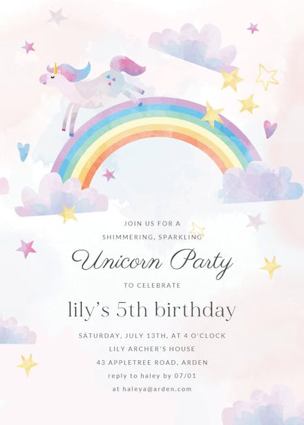 Unicorn Party - Birthday Invitation Template | Greetings Island