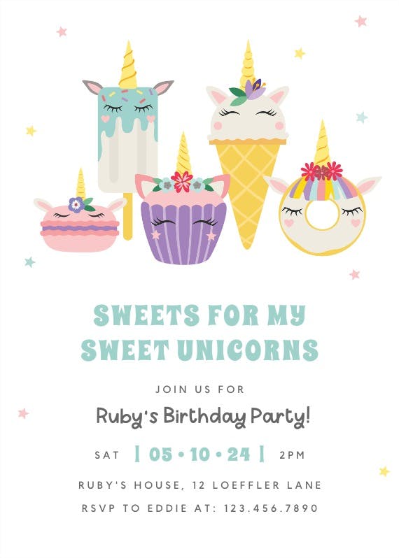 Unicorn sweetheart -  invitación para fiesta