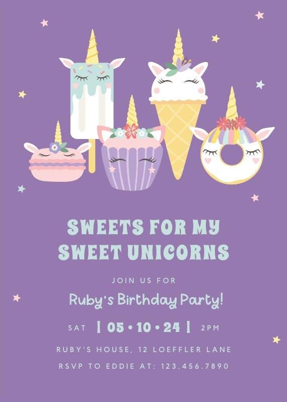 Unicorn sweetheart - printable party invitation