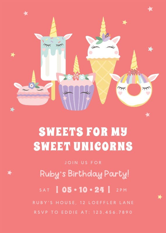 Unicorn sweetheart -  invitación de fiesta