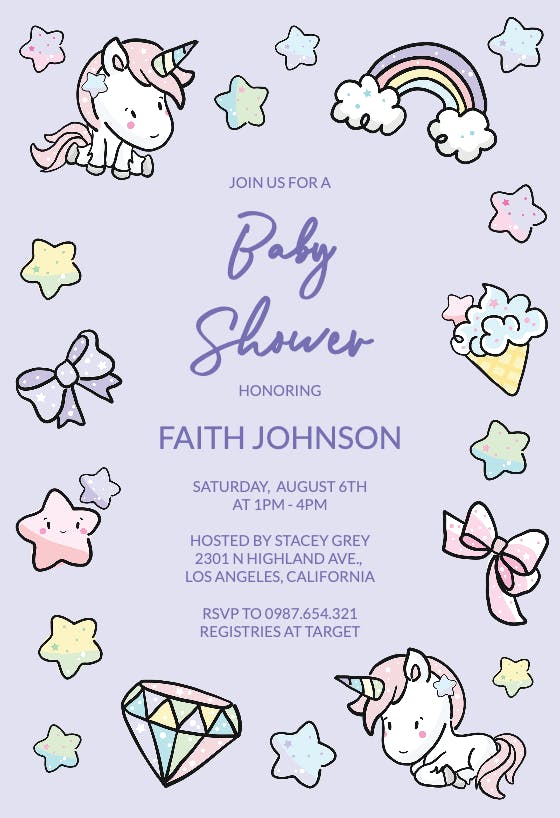 Unicorns and stars -  invitación para baby shower de bebé niño gratis