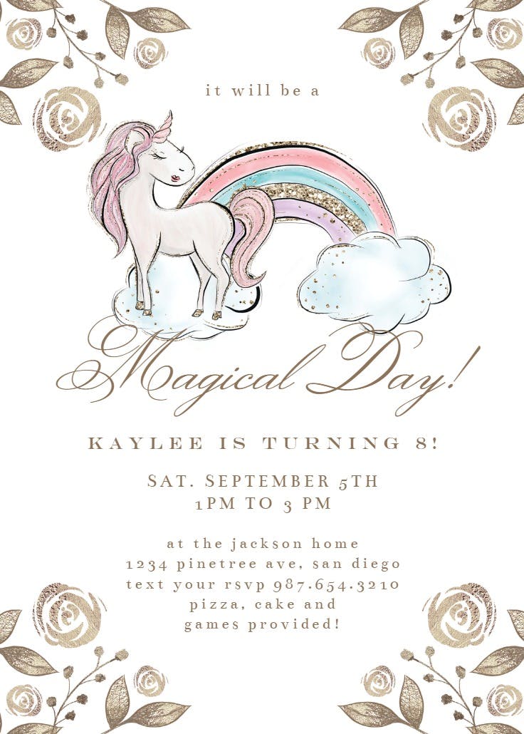 Unicorns birthday - birthday invitation