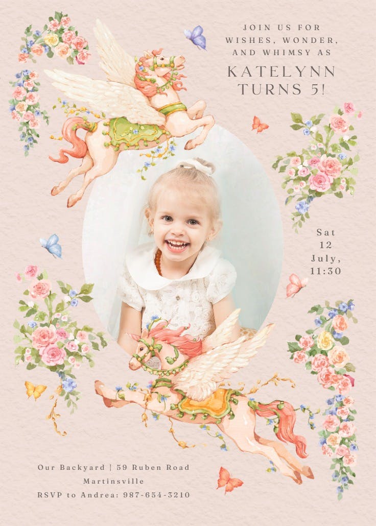 Vintage unicorn photo - birthday invitation