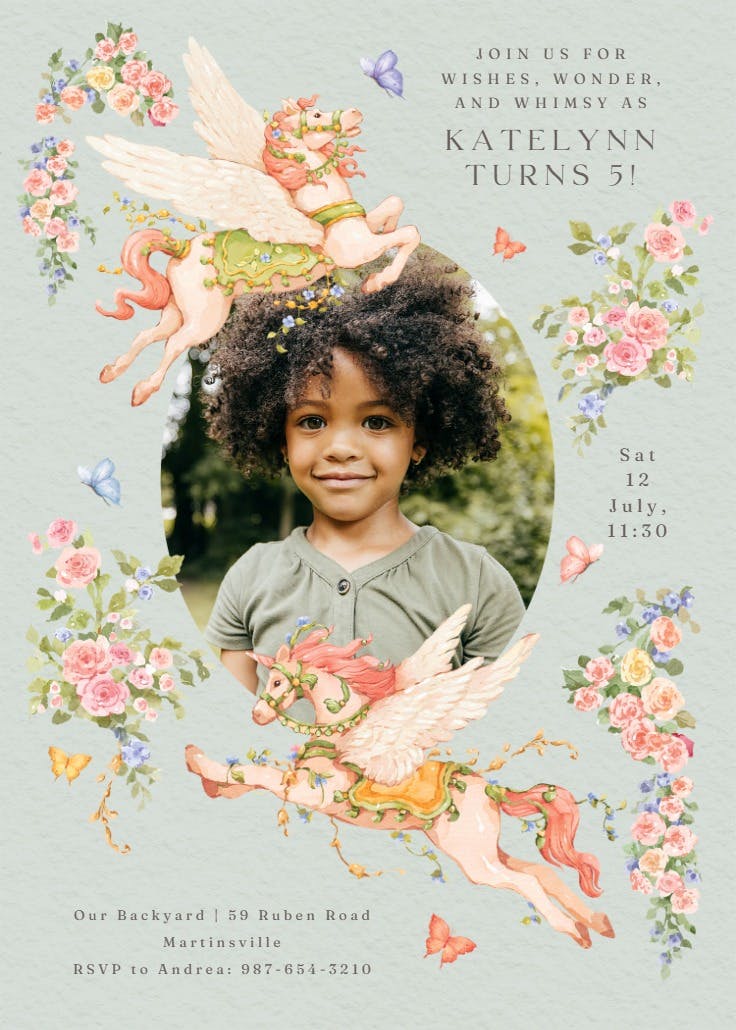Vintage unicorn photo - birthday invitation