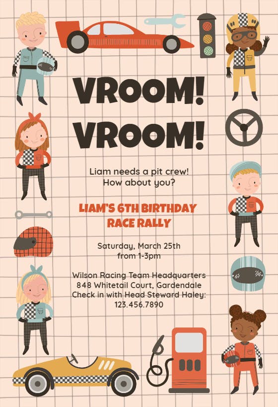 Vroom cars -  invitación de cumpleaños