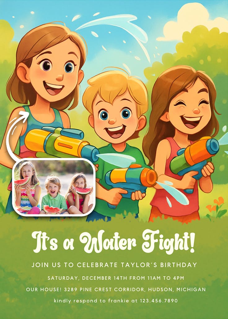 Water gun fight - printable party invitation