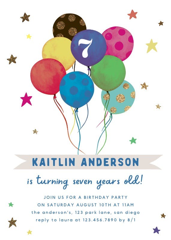 Watercolor balloons -  invitación de cumpleaños