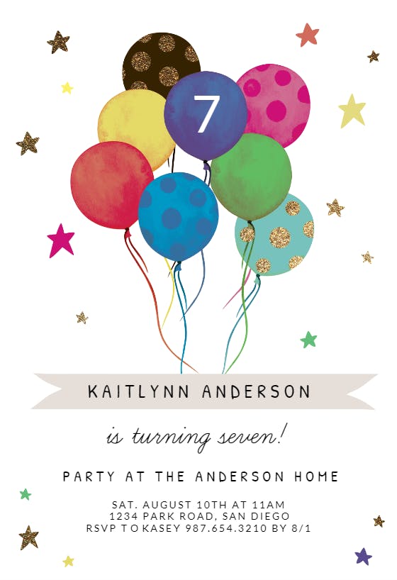 Watercolor Balloons - Birthday Invitation Template | Greetings Island