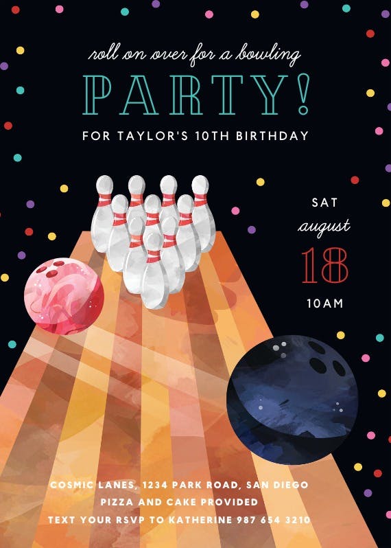 Watercolor bowling - party invitation